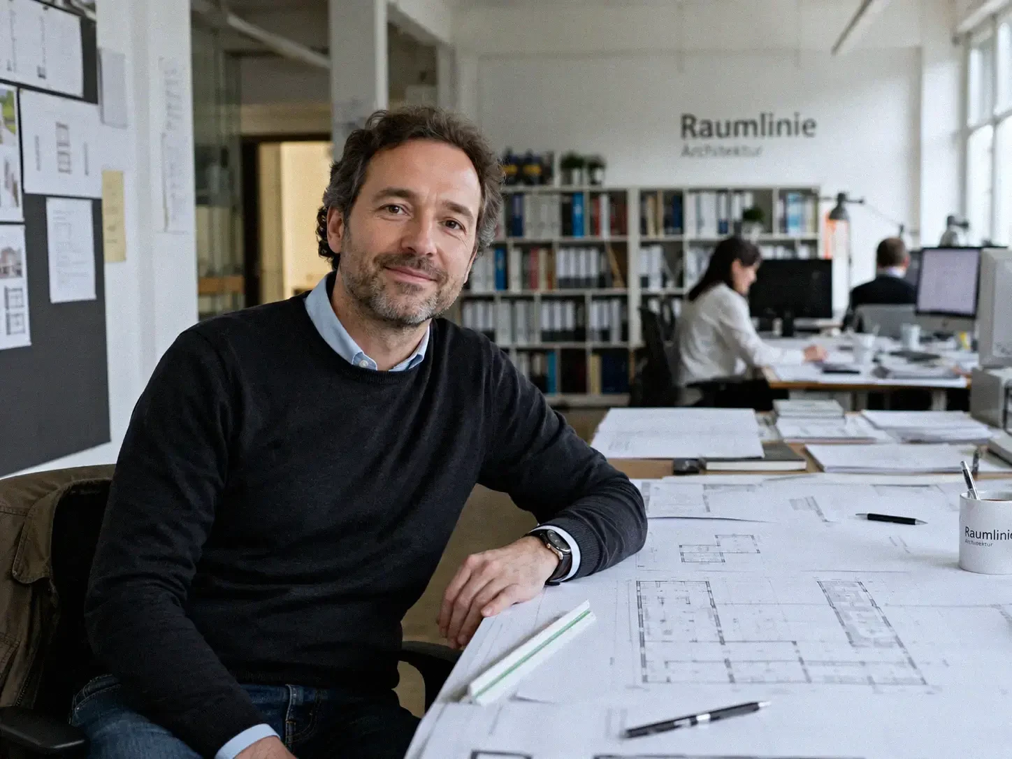 Telefonservice für Architekten – Architekturbüro mit Bauplänen