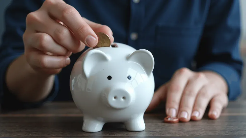 Sparschwein, indem Geld reingeworfen wird